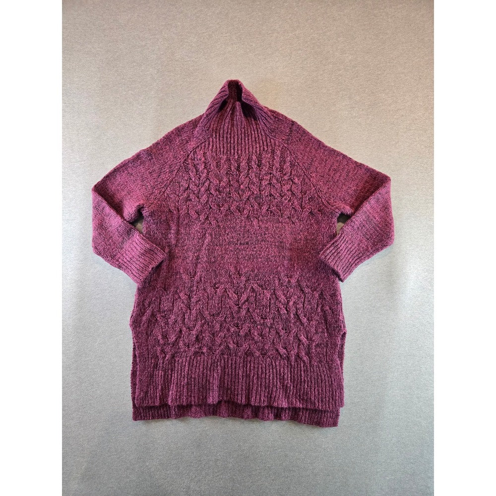 Free People Turtleneck Sweater Womens L Purple Cable Knit Wool Linen Oversized
